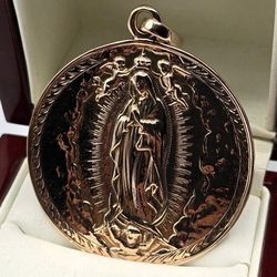 Solid 10kt Rose Gold Virgin Mary Pendant Dije Solido de La Virgen Oro Rosa 10kt