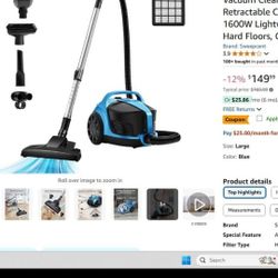 Canister 30KP Bagless Vacuum Cleaner, 4QT , Retractable Cord, Double HEPA Filter, 5 Tools,