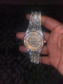 Iced Out Crystal-Encrusted Dress Watch