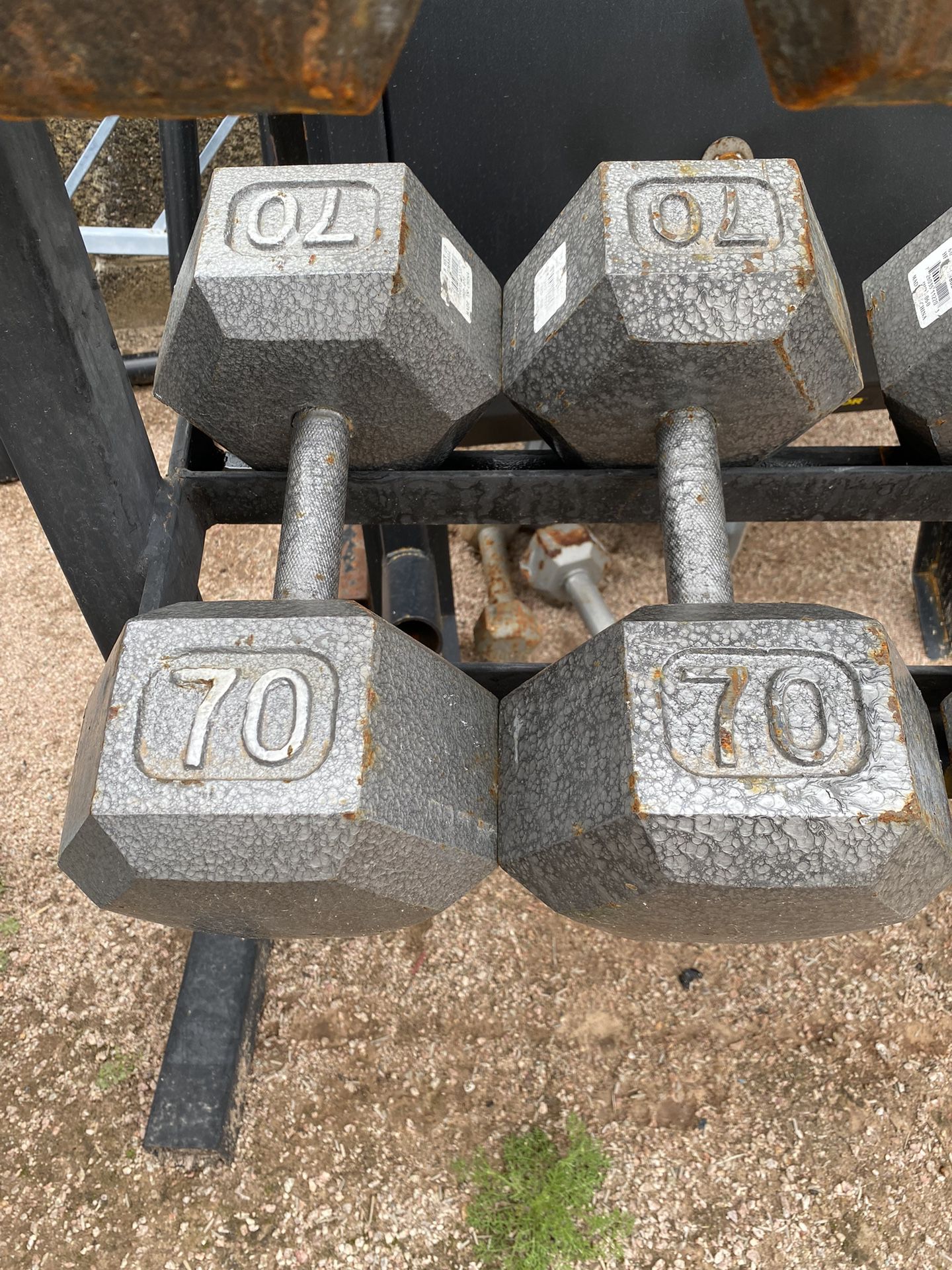 70lb Hex Iron Dumbbell Set Weights 