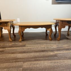 Solid Wood Coffee Table & 2 End Tables Set – Classic Design