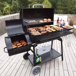 Charcoal Grill w/ Offset Smoker Deluxe 36” Burch BBQ Barrel Grill and Smoker Combo,1200 Square Inch