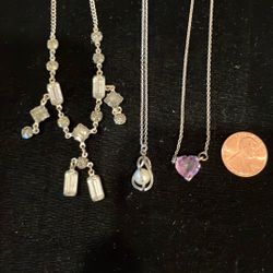 3 Costume Silver Necklaces 