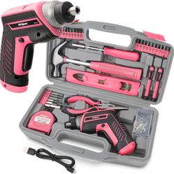35pc Pink tool kit with 3.6V USB Electric Screwdriver and drill set Complete women tool set 