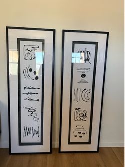 Modern Black & White Abstract Framed Wall Art – 22” x 61” – Set of 2