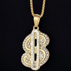 Dollar Money Pendant Chain New Gold