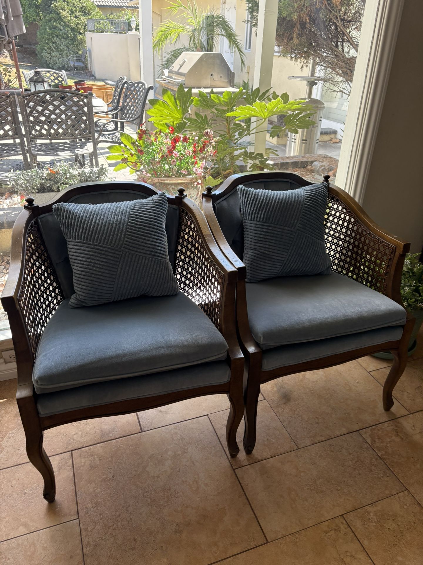 Pair Of Chairs. Blue/teal Colored Cushions