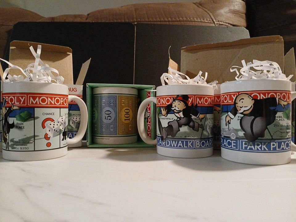 MONOPOLY Coffee Mugs LOT OF 4 - 1998 Ceramic- All Different Styles