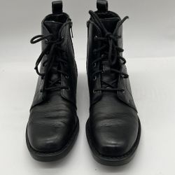 BORN Combat Ankle Boots Soft Black Textured Leather Lace & Zip  Womens 7 M