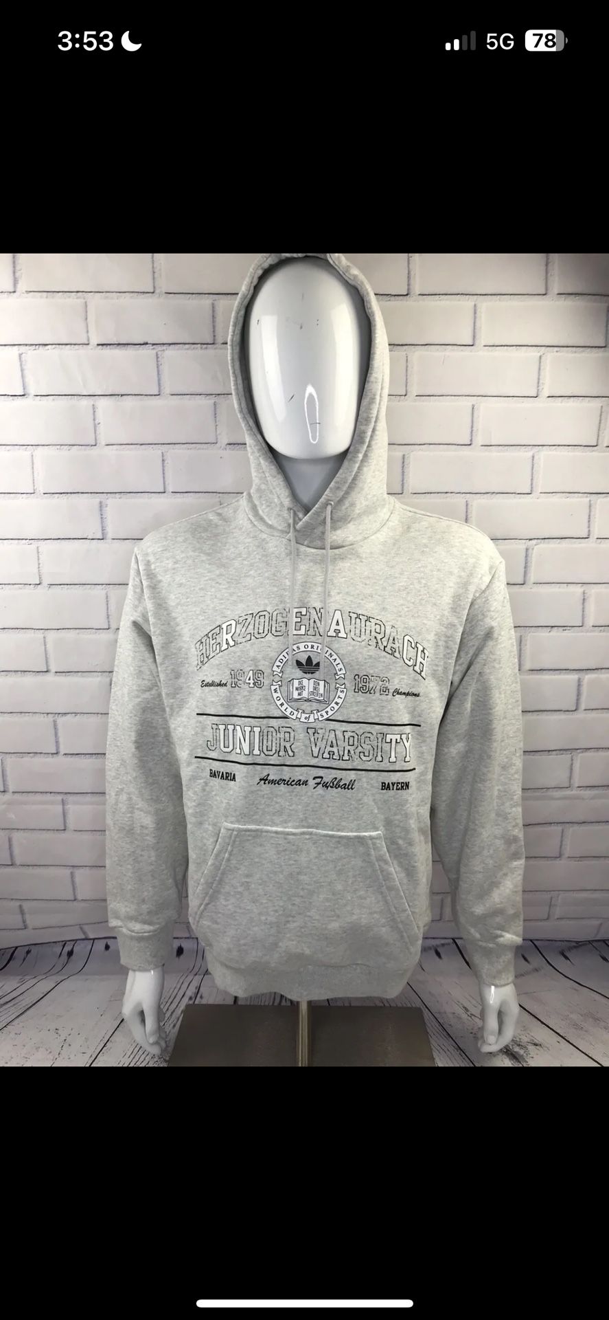 Adidas Luxe 2000 College Hoodie  Men's sz M Heather Grey 