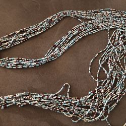 Light Blue Belt With Beads & Wood Connector