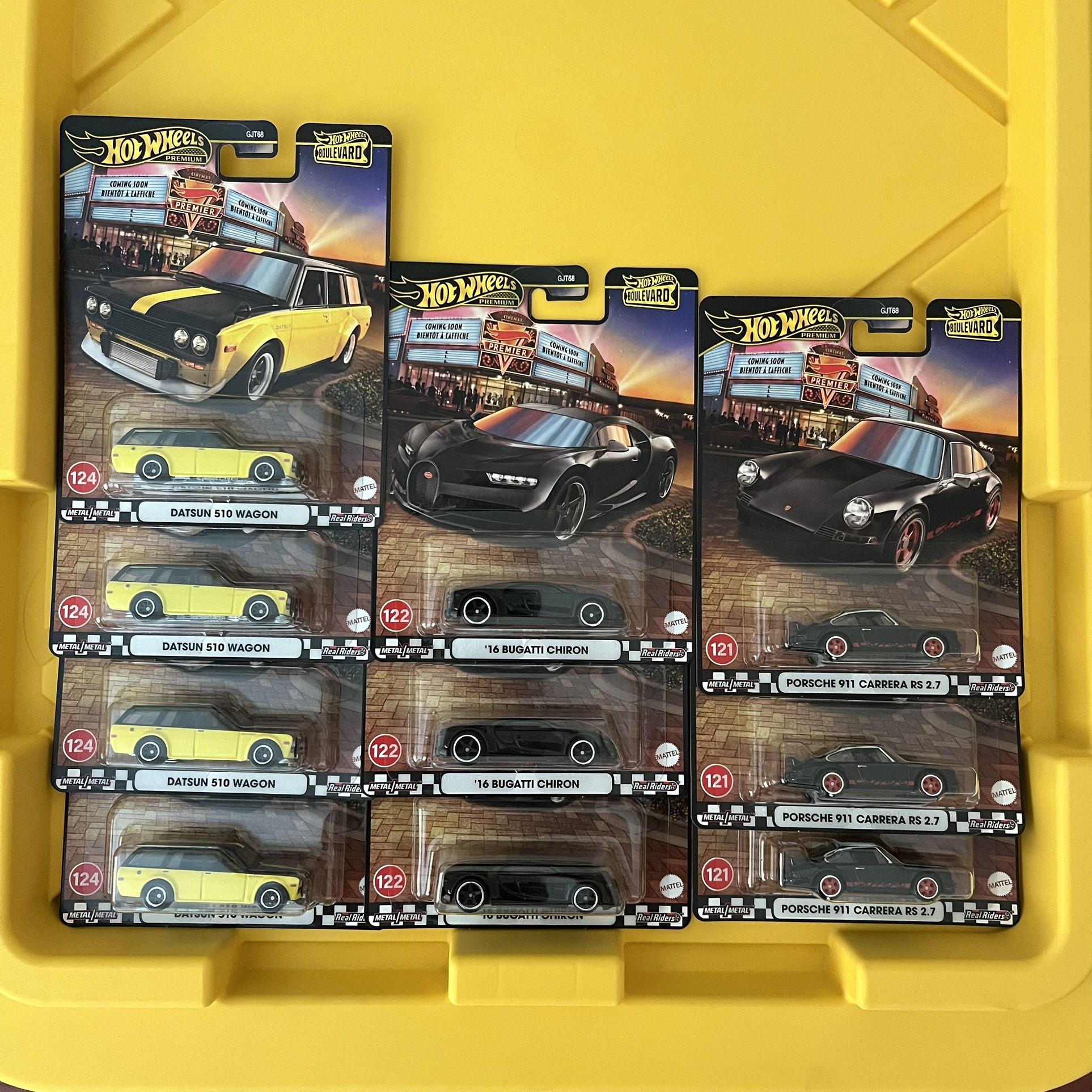 Hot Wheels Premium Boulevard Bugatti Chiron Porsche 911 Carrera RS Datsun 510 wagon