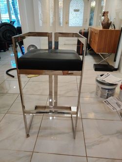 Modern 27" Bar Stool - Chrome Frame & Black Faux Leather
