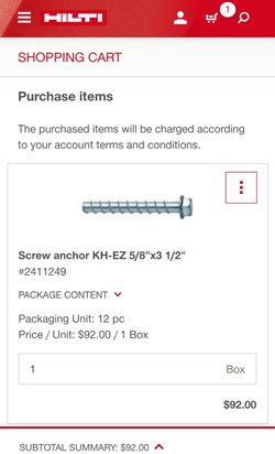 Hilti Screw anchor KH-EZ 5/8"x3 1/2"