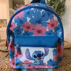 Cute Disney Stitch Mini Backpack Pink and Blue Floral