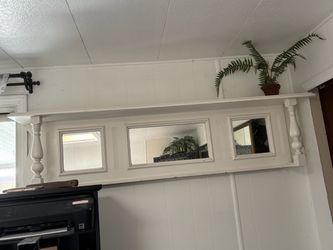 White Wood Wall Shelf with Triple Mirror