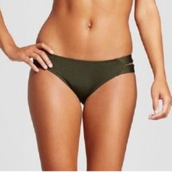NEW Mossimo Target Swimwear Olive Green Double Tab Hipster Bikini Bottom Large L