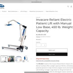 Invacare reliant electric Patient Lift 