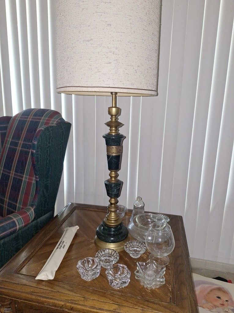 2 Nice Antique Marble And Copper Lamps