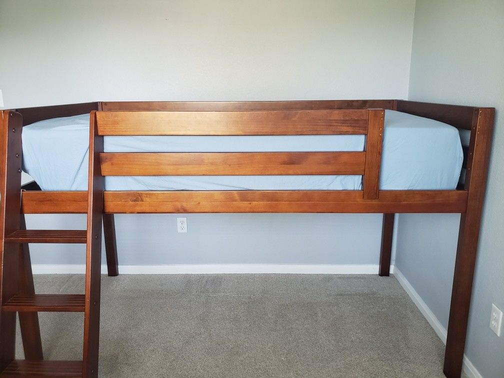 Solid wood twin loft bed + Serta mattress β excellent condition β $350