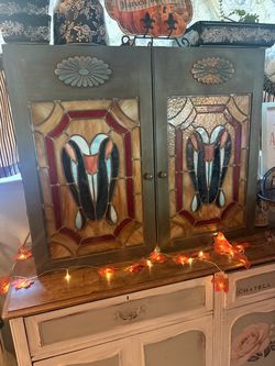 Antique Cabinet Doors with Stained Glass Panels