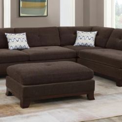 Brand New Brown Super Plush Chenille Sectional Sofa w Ottoman