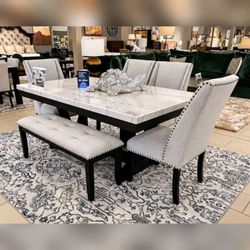 Modern Luxury Genuine Marble 6 Pc dining table set