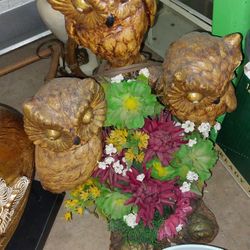 Vintage Chalkware Owl Lamp