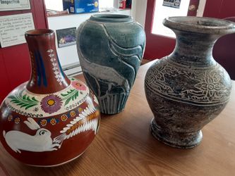 3 NEAT Looking VINTAGE POTTERY VASES All Are 12 INCHES Tall 18 DOLLARS Each