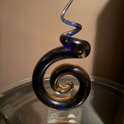 Murano Glassware Style BLUE & Multicolored Spiral Studio Art Glass Sculpture 10x5”