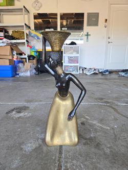 Brass and Black Metal African Woman Figurine