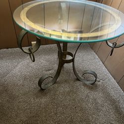 Italian Gold Finish Iron Base Round Glass Top Lamp Table