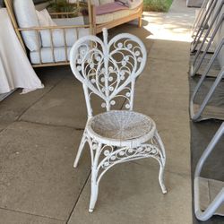 Vintage White Heart Wicker Chair 