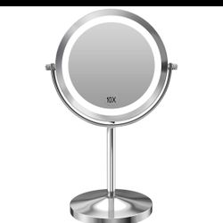 Gospire 10x Magnified Lighted Makeup Mirror Double Sided Round Magnifying Mirror Standing 360 Degree Swivel Vanity Mirror Battery Operated 7 Inch Diam