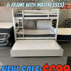 NEW TWIN TWIN BUNKBED (TRUNDLE & FRAME WITH MATTRESSES)