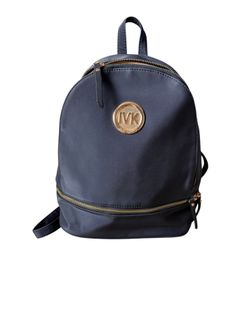 Michael Kors Navy Logo Backpack with Gold-Tone Accents