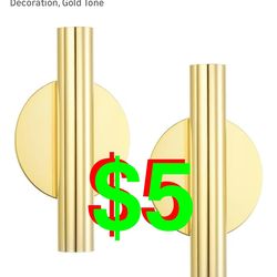 Wall Flower Vase, 2 Pack Metal Floral Tubes Wall-Mounted Dried Flower Vase Racks for Flower Display Decoration, Gold Tone