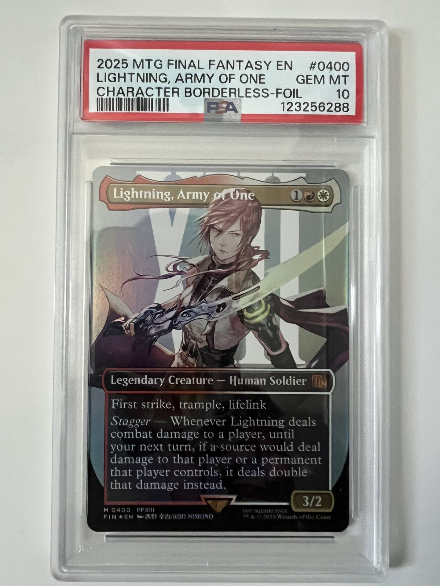 MTG Final Fantasy - Lightning, Army of one Borderless Foil - PSA 10