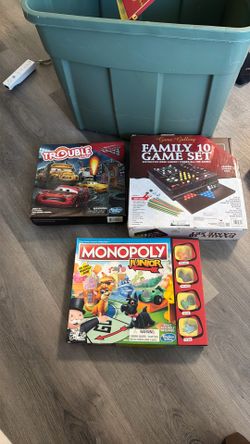 Family Board Game Bundle - Monopoly Jr, Cars Trouble, & 10-Game Set