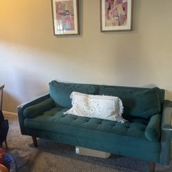 Mid Century Green Velvet Couch