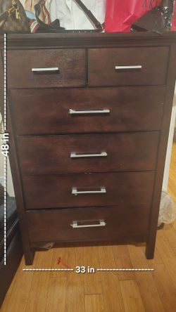 Dark Brown Wood Tall Dresser 6 Drawers