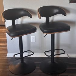 Adjustable Black Leather Bar Stools 