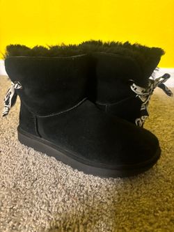 UGG Black Suede Ankle Boots with Bow