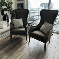 Rustic Grey Fabric Wingback Accent Chairs - RH