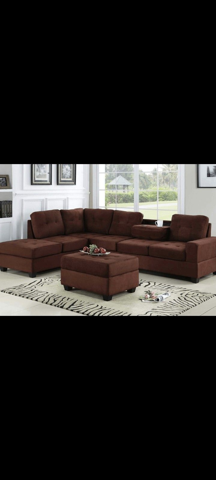 New Chocolate Sectional And Ottoman