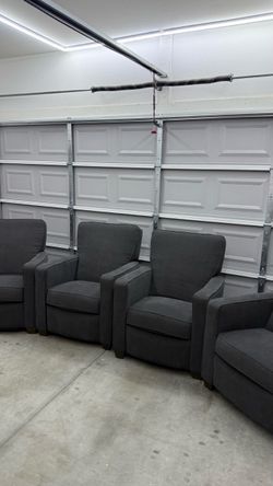 Set of 4 Dark Gray Upholstered Armchair Recliners