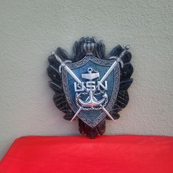 vintage U.S. Navy (USN) coat of arms wall plaque featuring a carved wooden