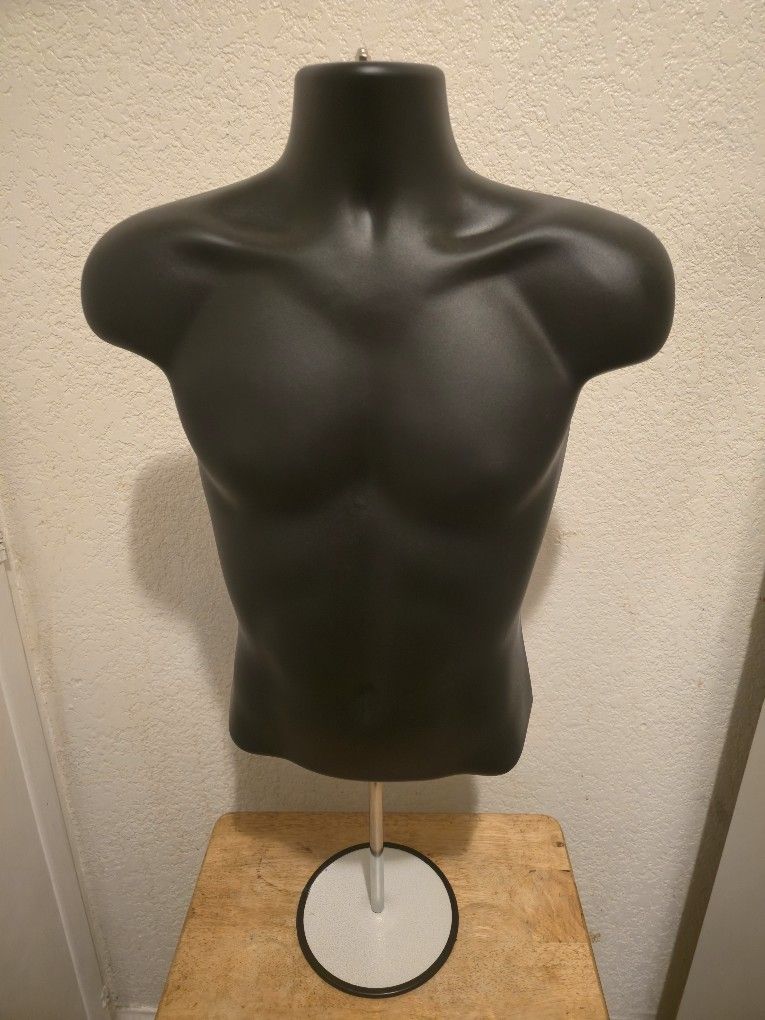 Male Mannequin Torso, Dress Form Hollow Back Body Tshirt Display, with Stand for Counter Top by EZ-Mannequins for Craft Shows, Photos or Design, Easy