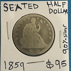 Seated Half Dollar 90% silver 1859 