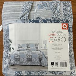 NWT Caro Reversible Queen Quilt 3pcs Set 
